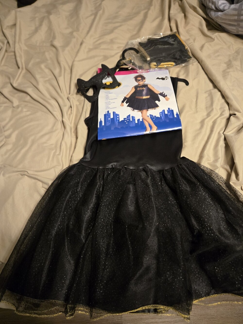Black Batgirl Kids Costume Dress with Mask Girls Size 8/10